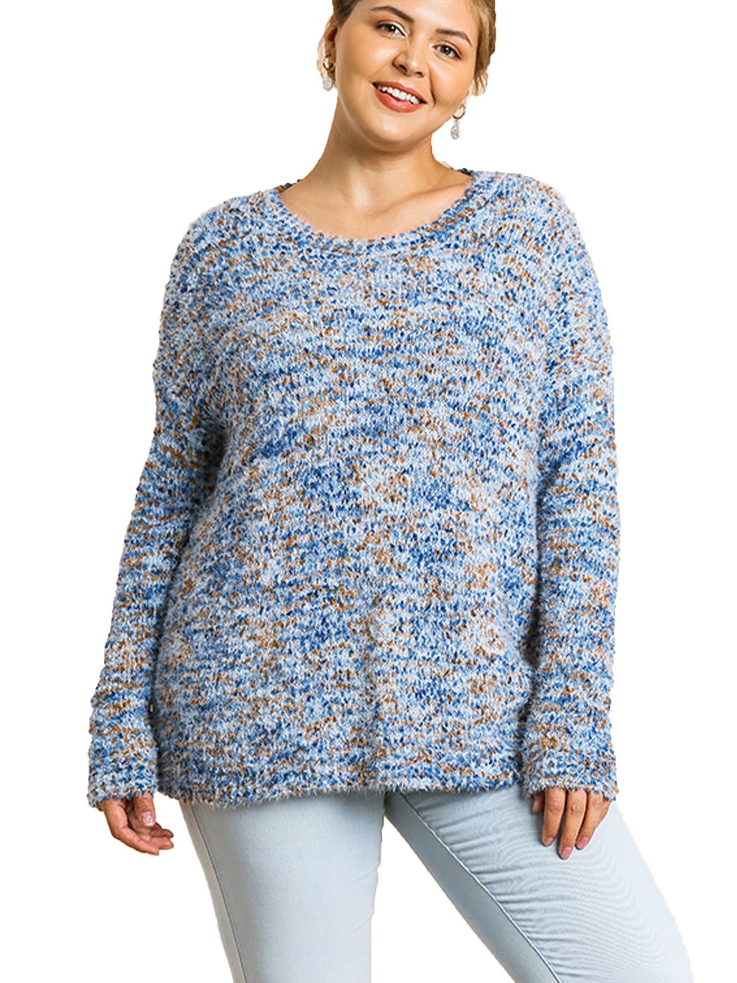 Multicolor Boucle Long Sleeve Pullover Sweater