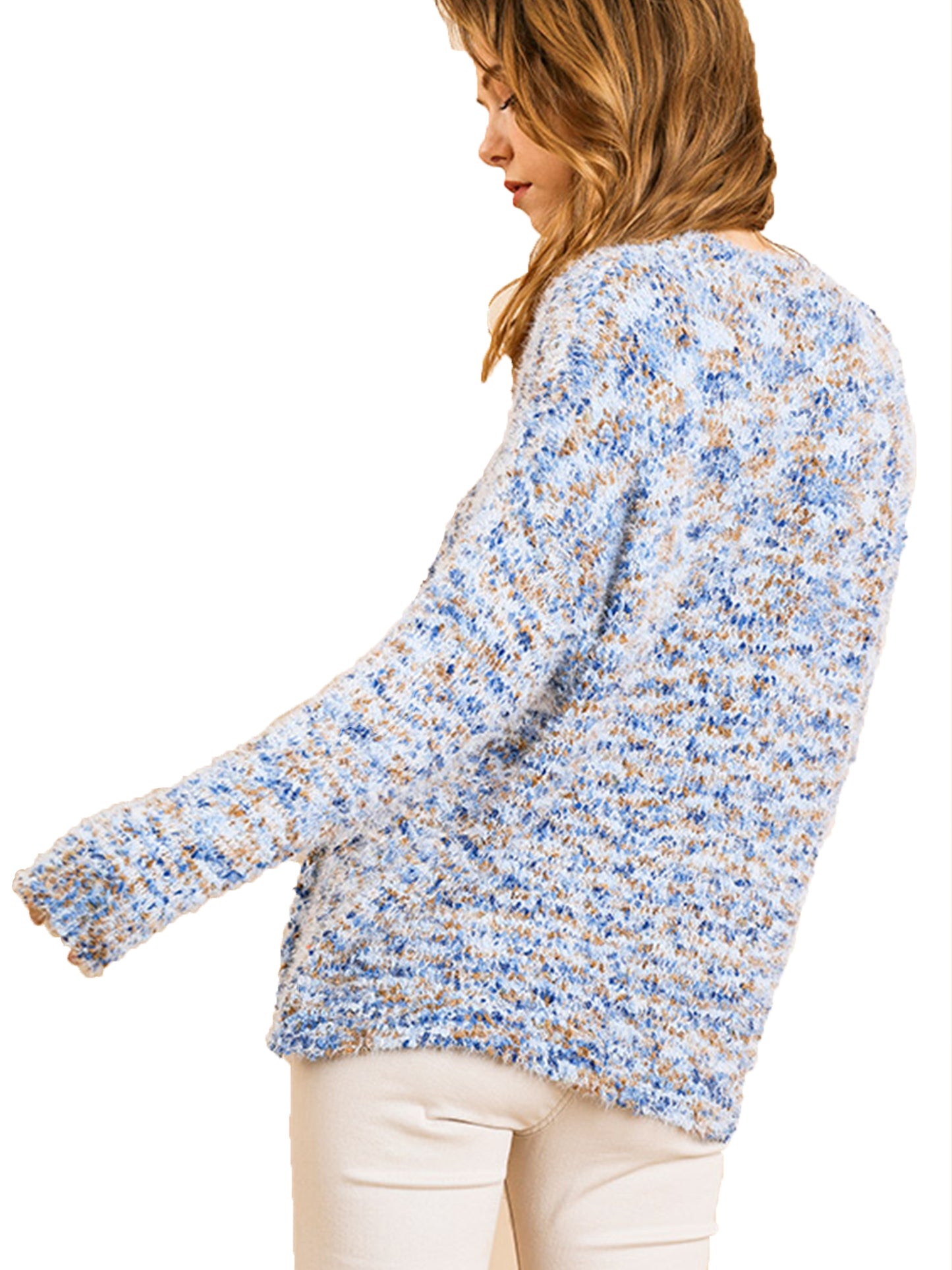 Multicolor Boucle Long Sleeve Pullover Sweater