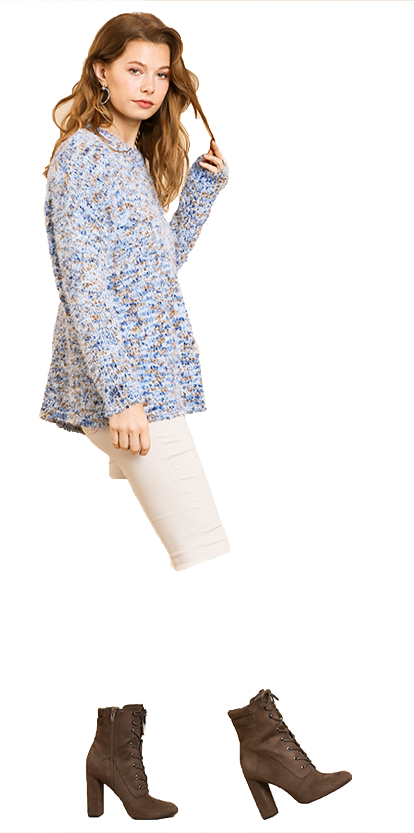 Multicolor Boucle Long Sleeve Pullover Sweater