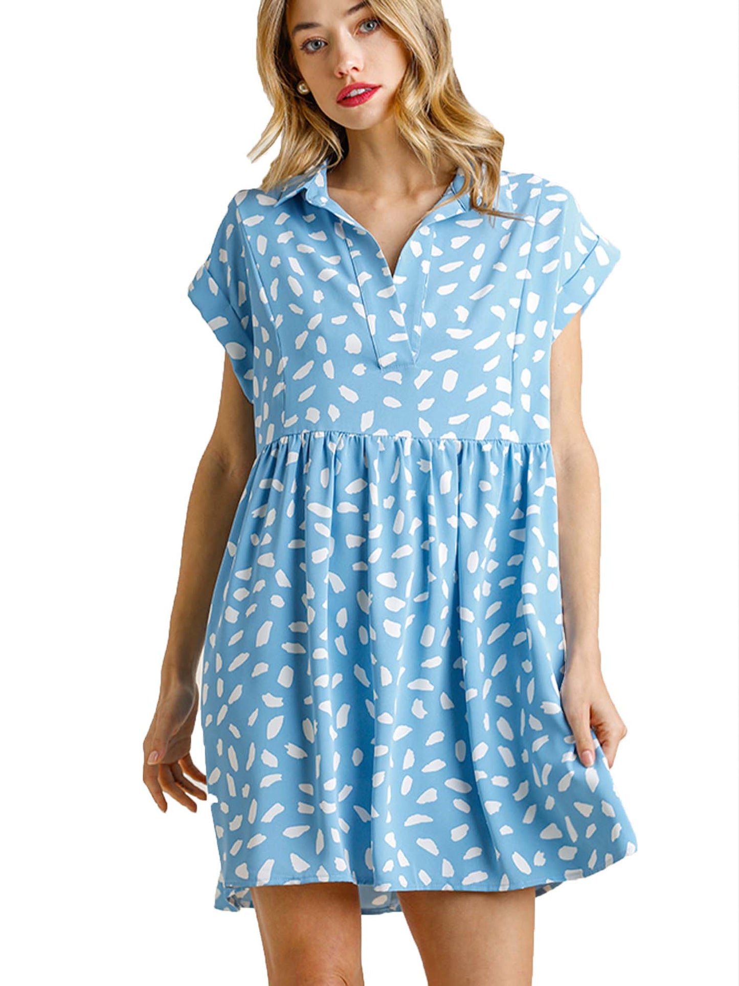 Dalmatian print short sleeve V-neck Babydoll Dress
