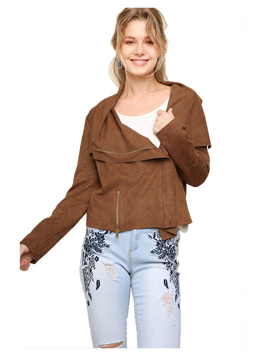 Faux Suede Motorcycle Jacket with a side Zip