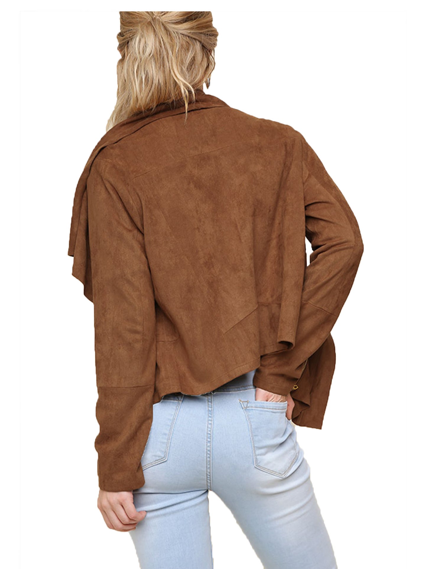 Faux Suede Motorcycle Jacket with a side Zip