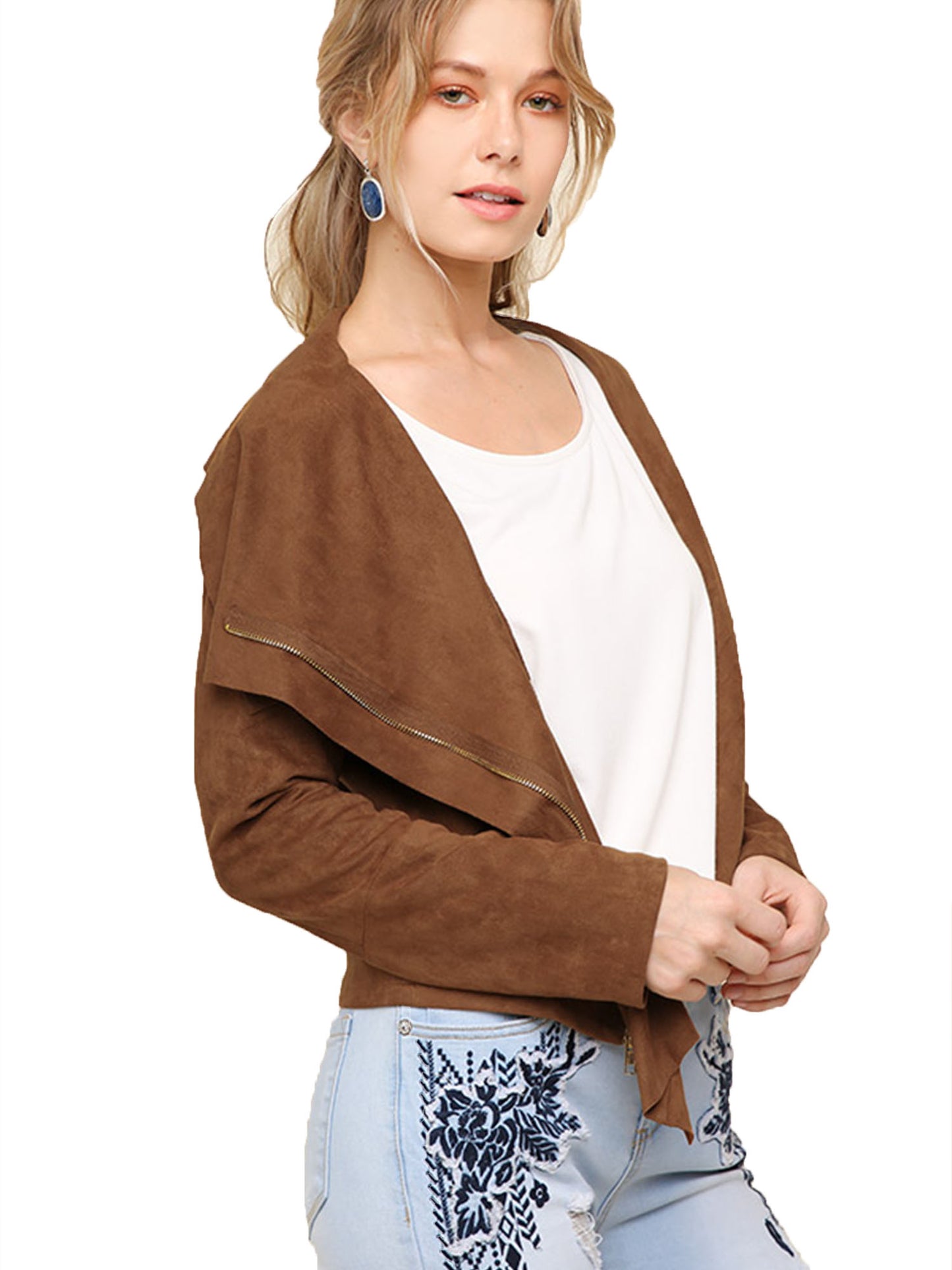 Faux Suede Motorcycle Jacket with a side Zip