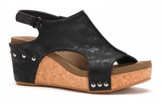 Corkys Carley Black Metallic Wedge Sandal