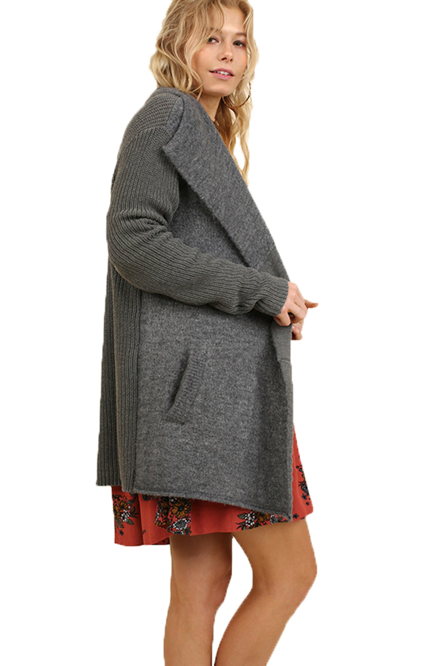 Open Front Mix Texture Cardigan Sweater Coat