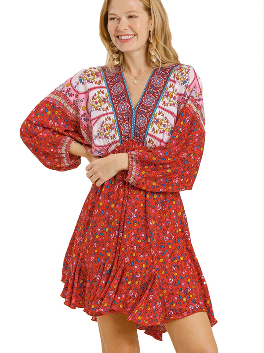 Bohemian V-Neck Print Dress