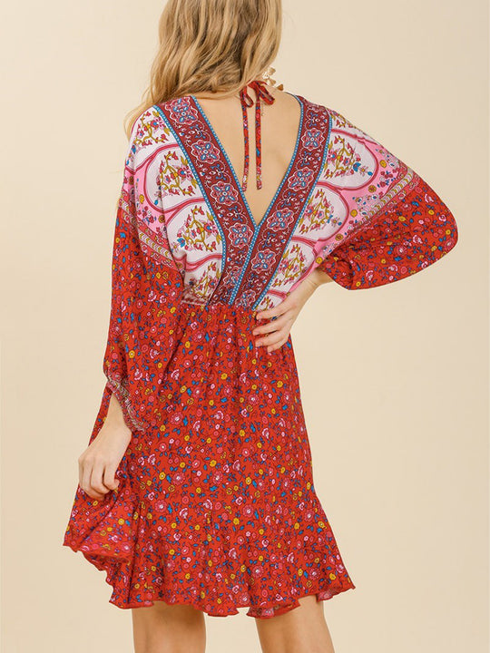 Bohemian V-Neck Print Dress