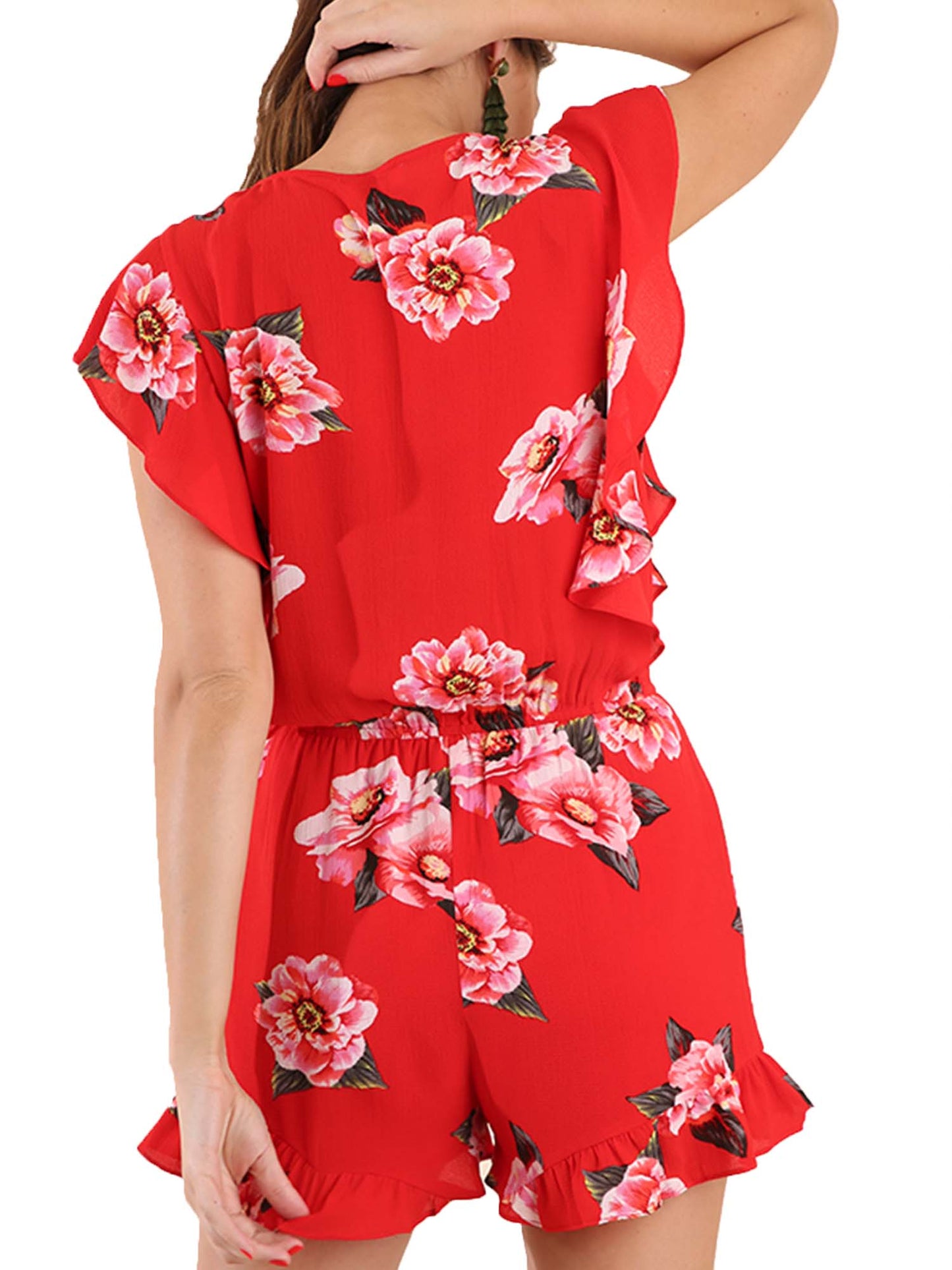 Tropical Floral Surplice Ruffle Romper