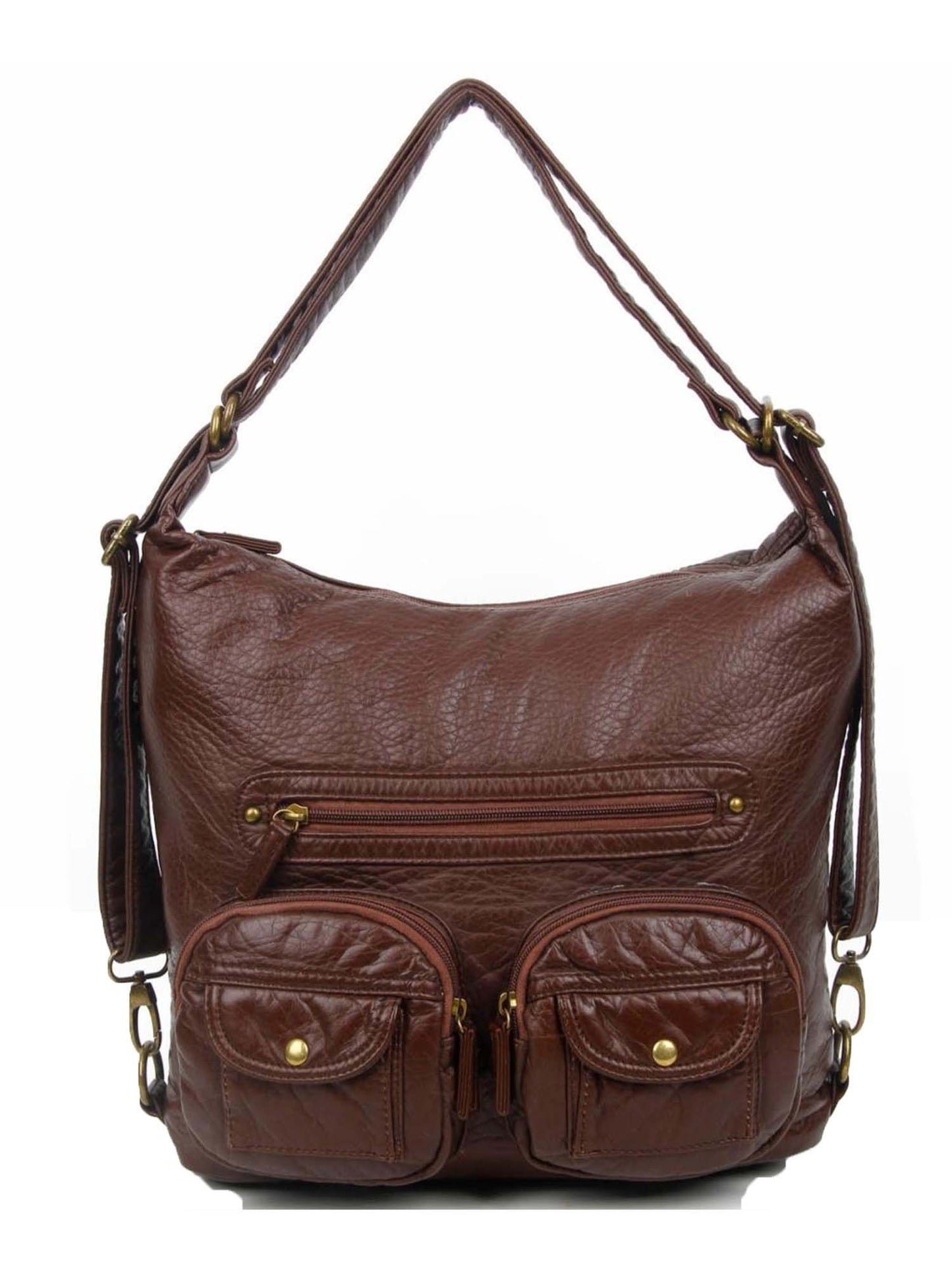 Vegan Leather Convertible Shoulder Bag, Backpack, Crossbody Bag