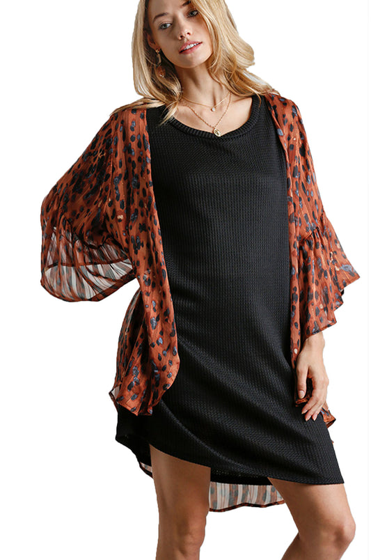 Sheer Leopardl Print Open Front Kimono