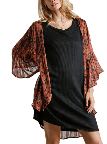 Sheer Leopardl Print Open Front Kimono