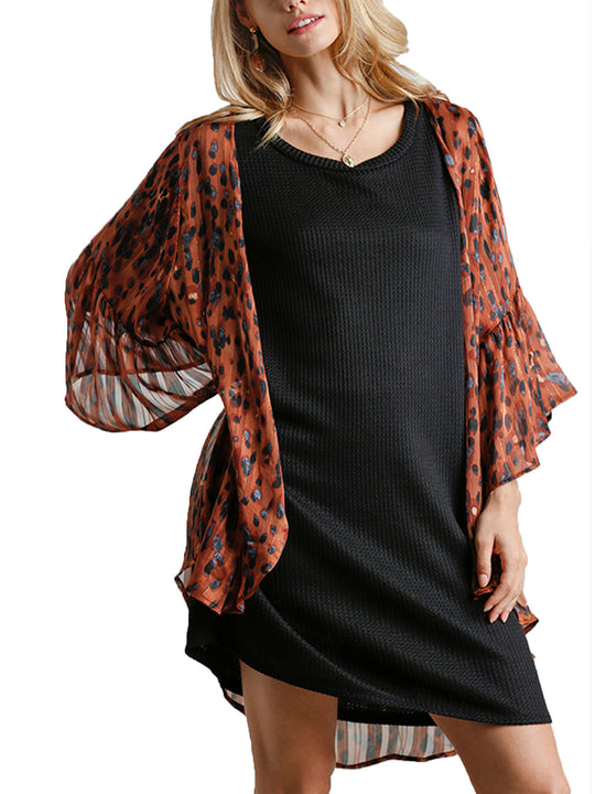 Sheer Leopardl Print Open Front Kimono