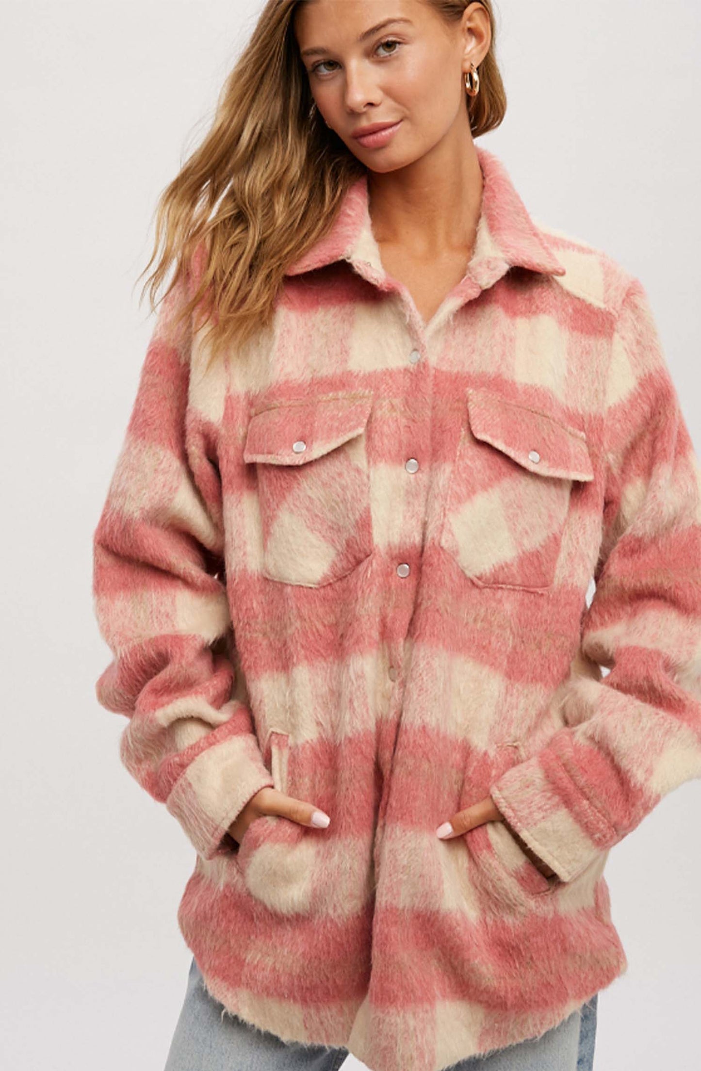 Plaid Womens Cozy Up Brushed Flannel Shacket Jacket