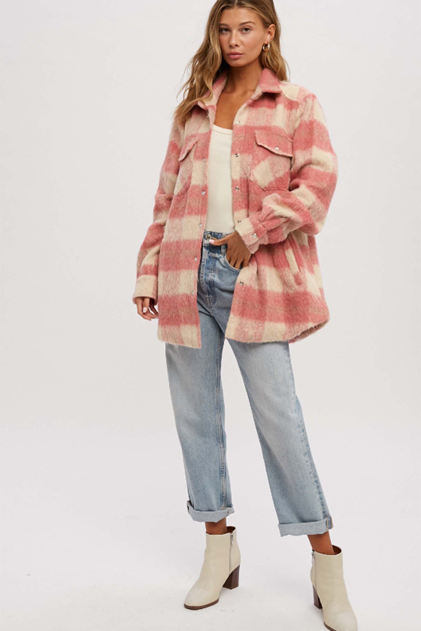 Plaid Womens Cozy Up Brushed Flannel Shacket Jacket