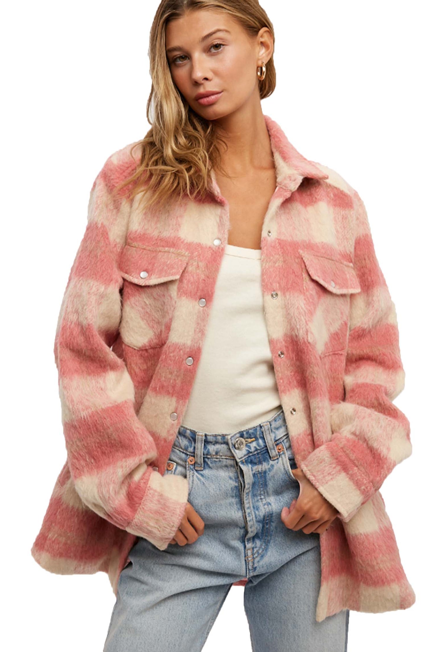Plaid Womens Cozy Up Brushed Flannel Shacket Jacket