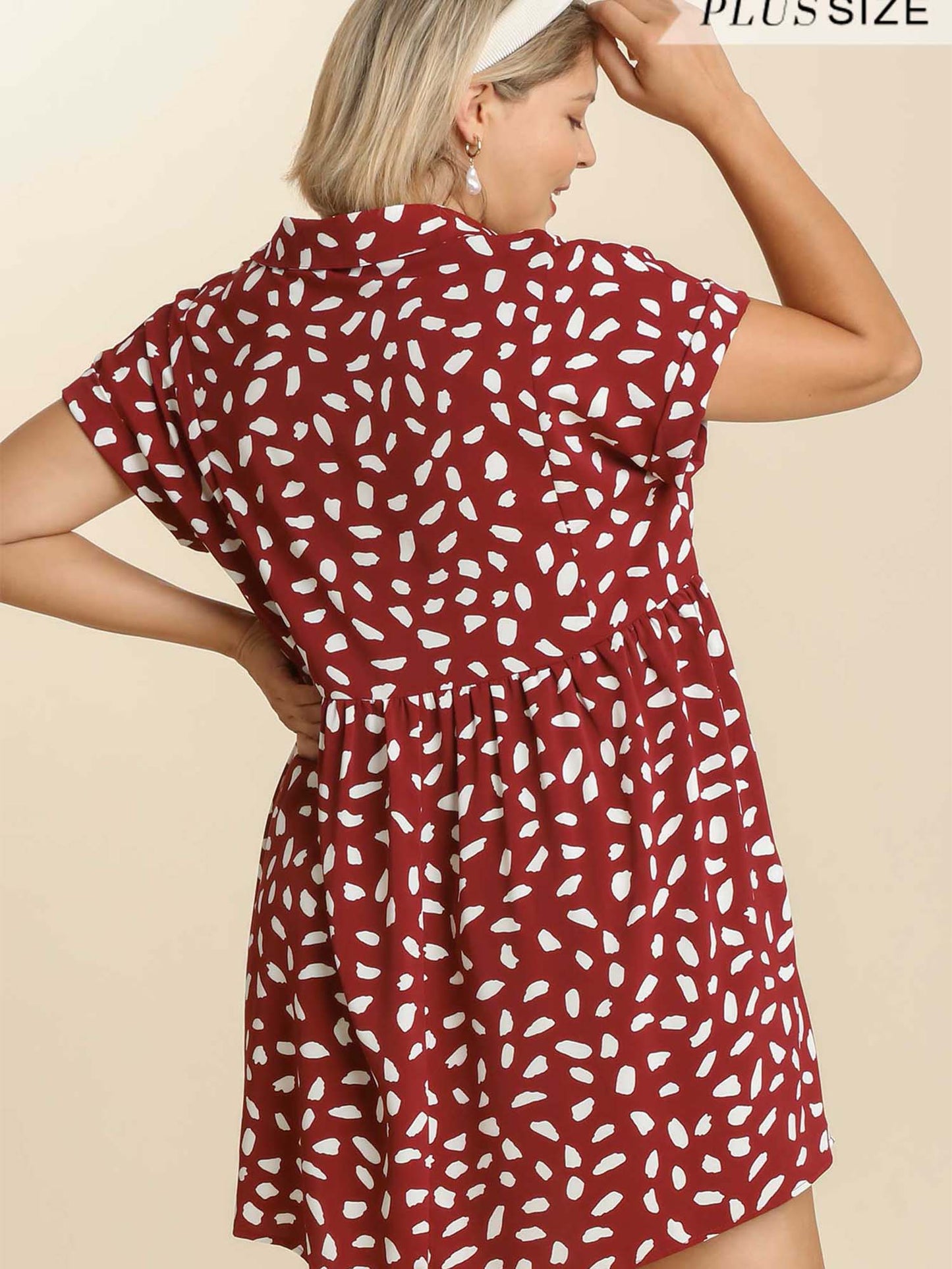 Dalmatian print short sleeve V-neck Babydoll Dress