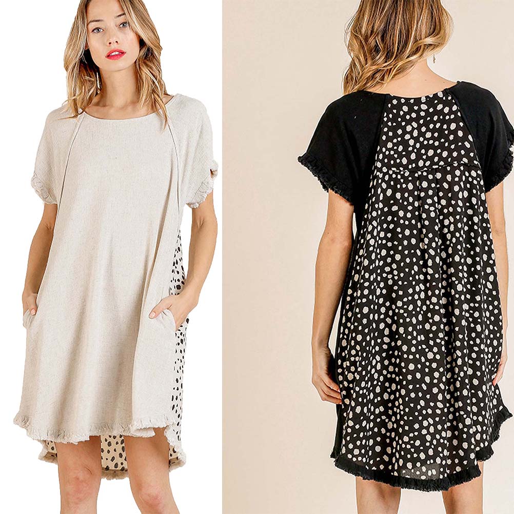 Dalmation Color-block Linen Blend Short Sleeve Dress