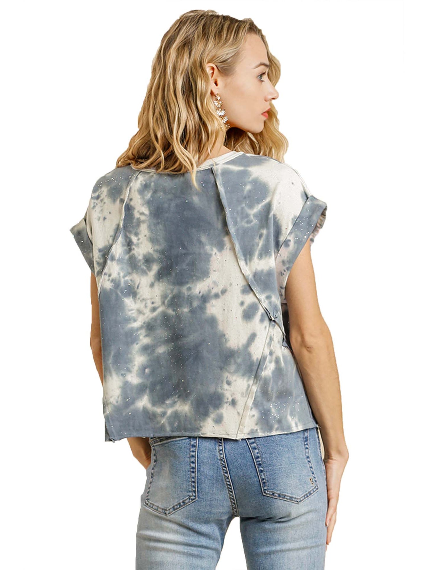 Tie Dye Mix Glitter Confetti Short Sleeve Crop Top