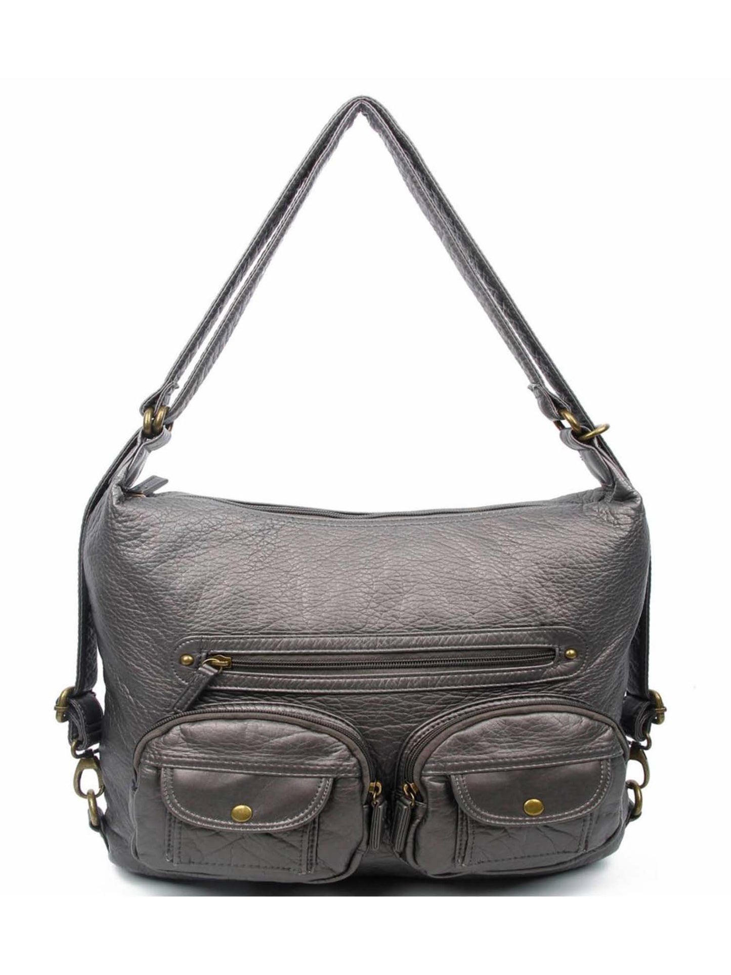 Vegan Leather Convertible Shoulder Bag, Backpack, Crossbody Bag