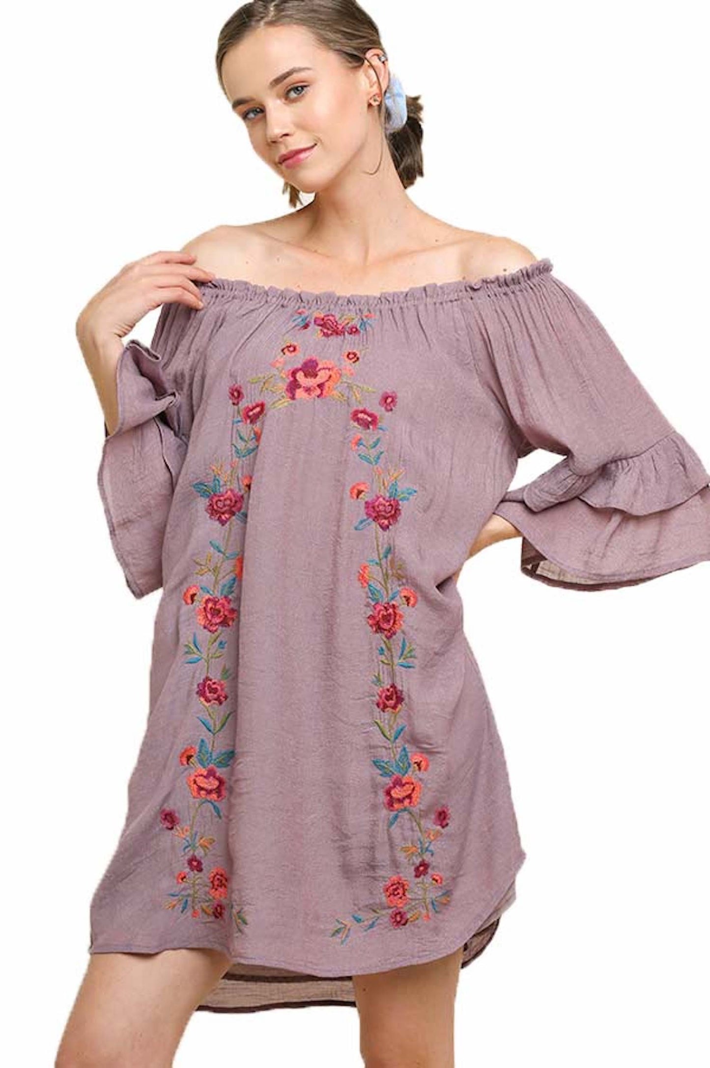 Bohemian Style Embroidered  off shoulder dress