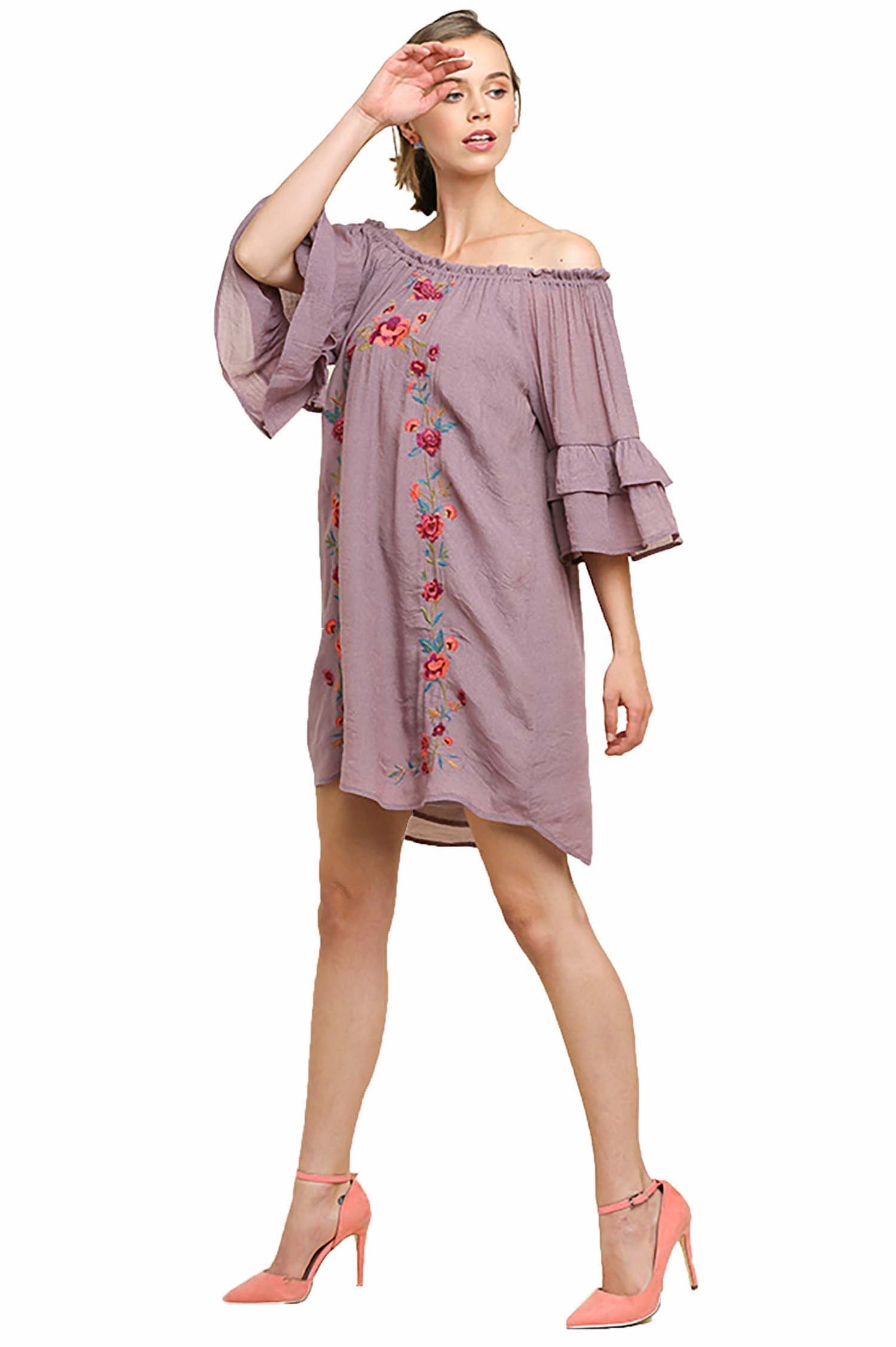 Bohemian Style Embroidered  off shoulder dress