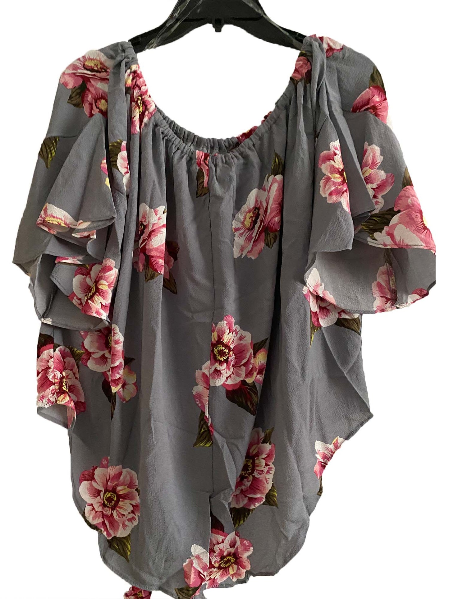 Large Floral Print Off Shoulder Tie Front Top