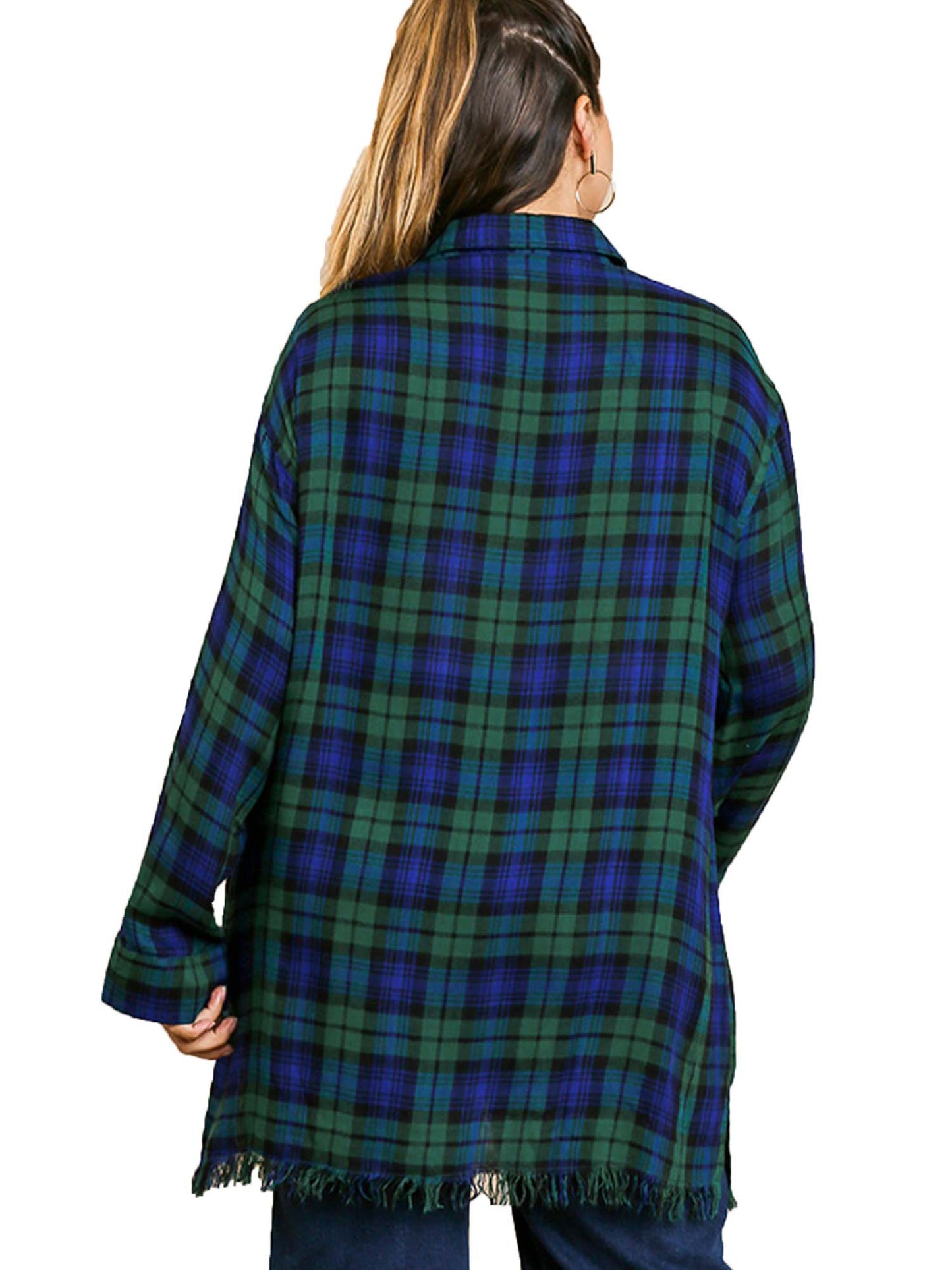 Queen Size Flannel Tunic with a Frayed Hem