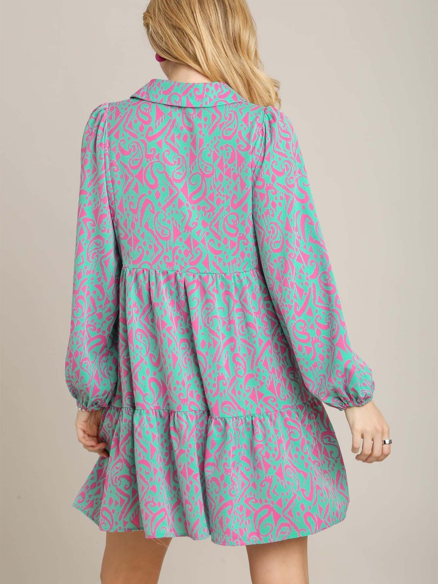 Two Tone Print Tiered Dress