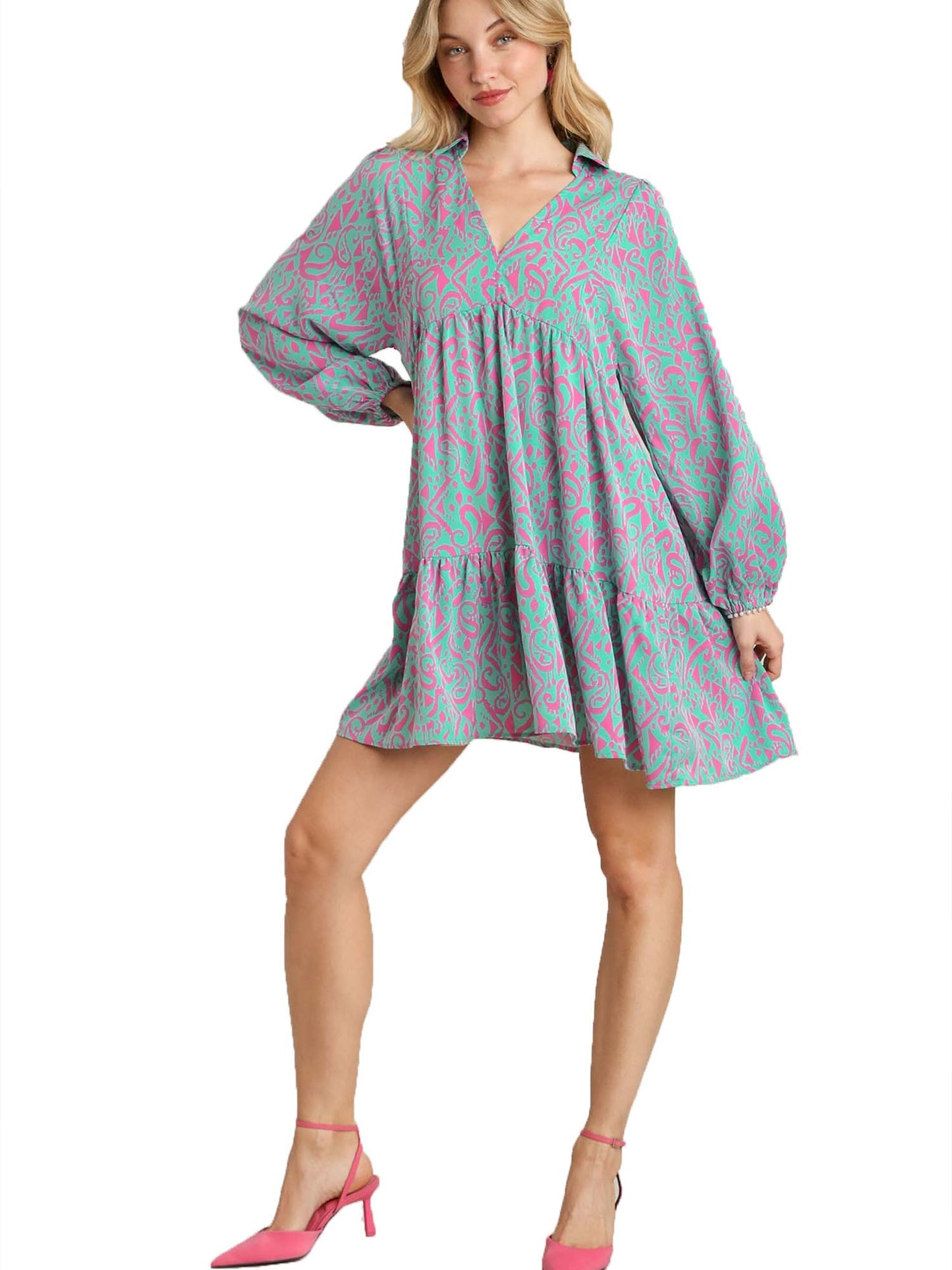Two Tone Print Tiered Dress