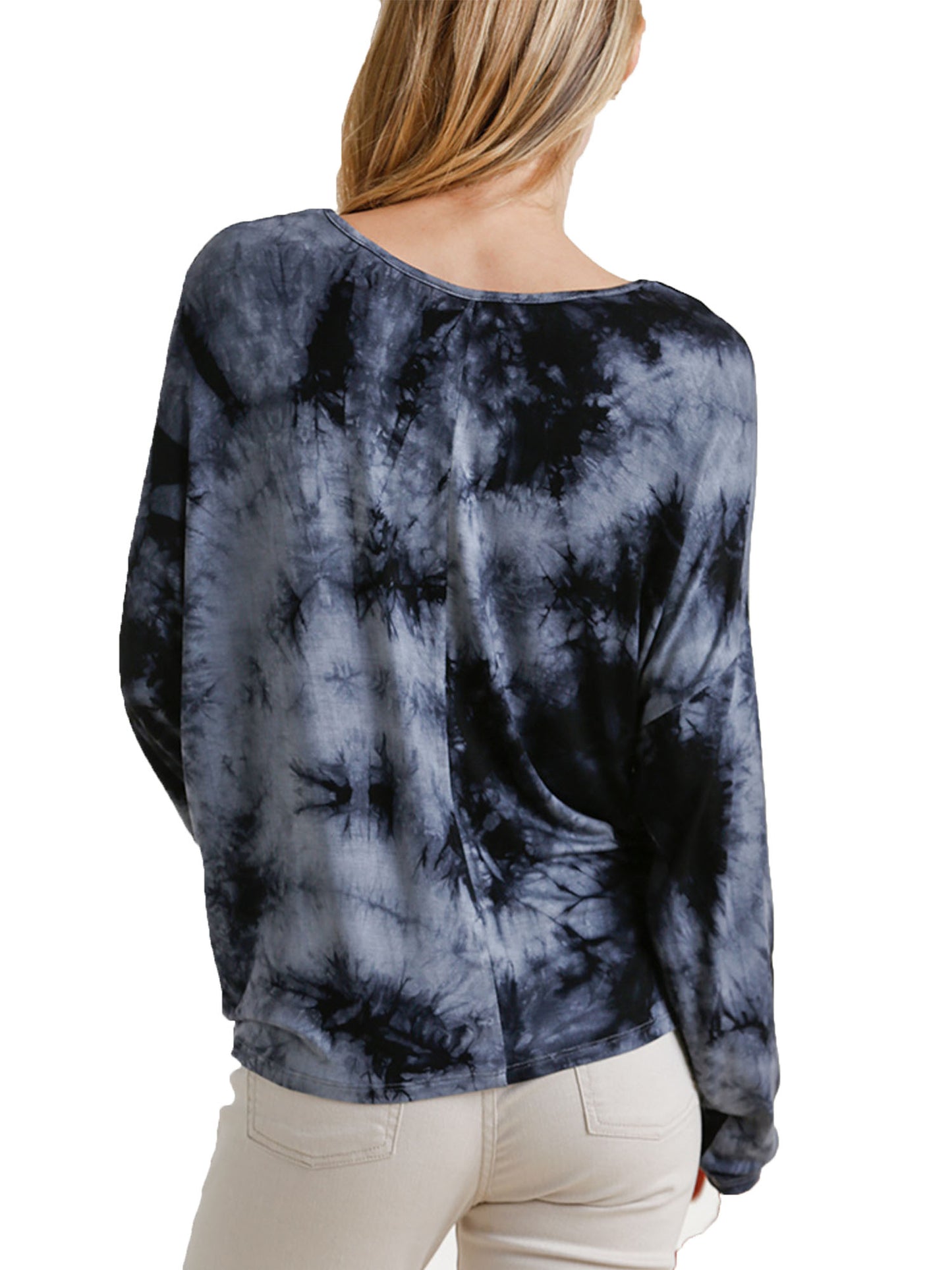 Tie-Dye Long Sleeve Top with Front Tie