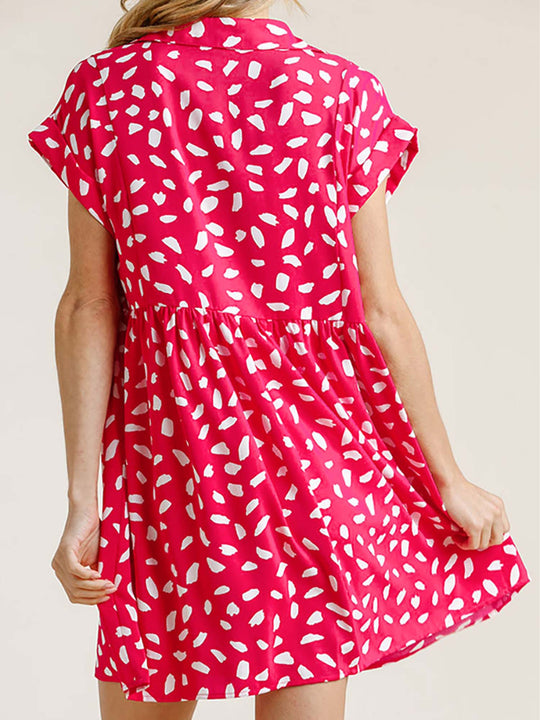 Dalmatian print short sleeve V-neck Babydoll Dress