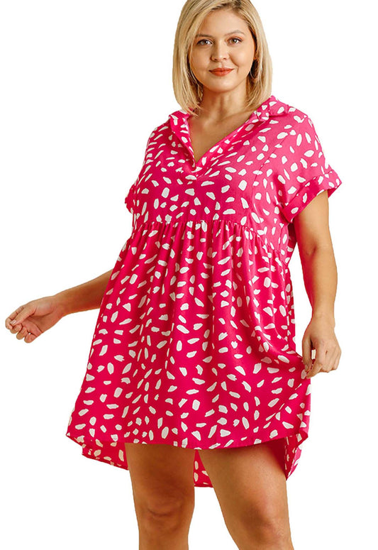 Dalmatian print short sleeve V-neck Babydoll Dress