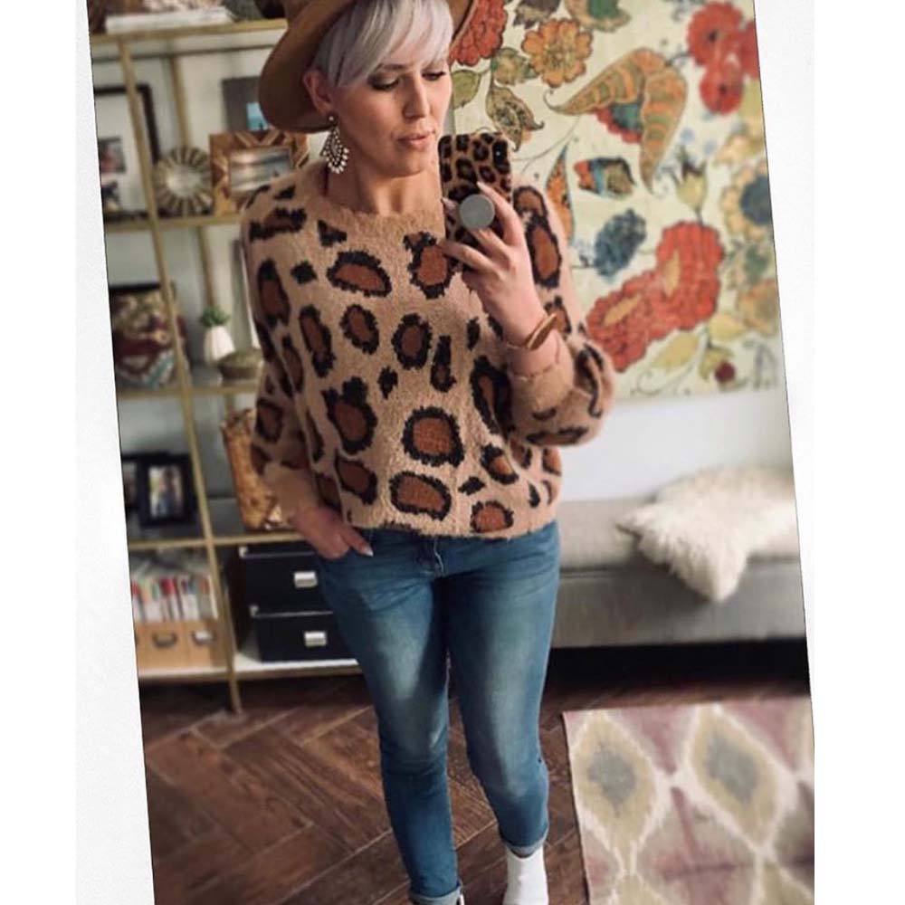 Fuzzy Animal Print Pull Over Sweater