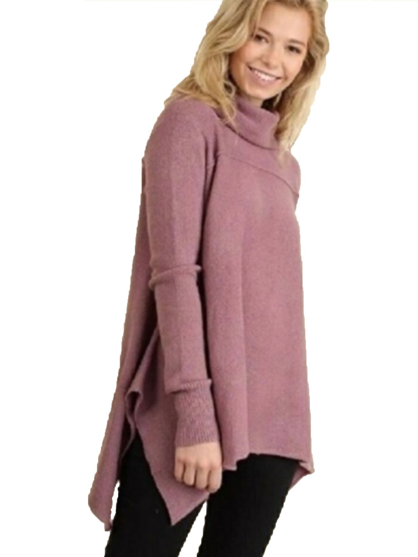 Soft Cowl Neck Sweater with Handercheif Style Hem