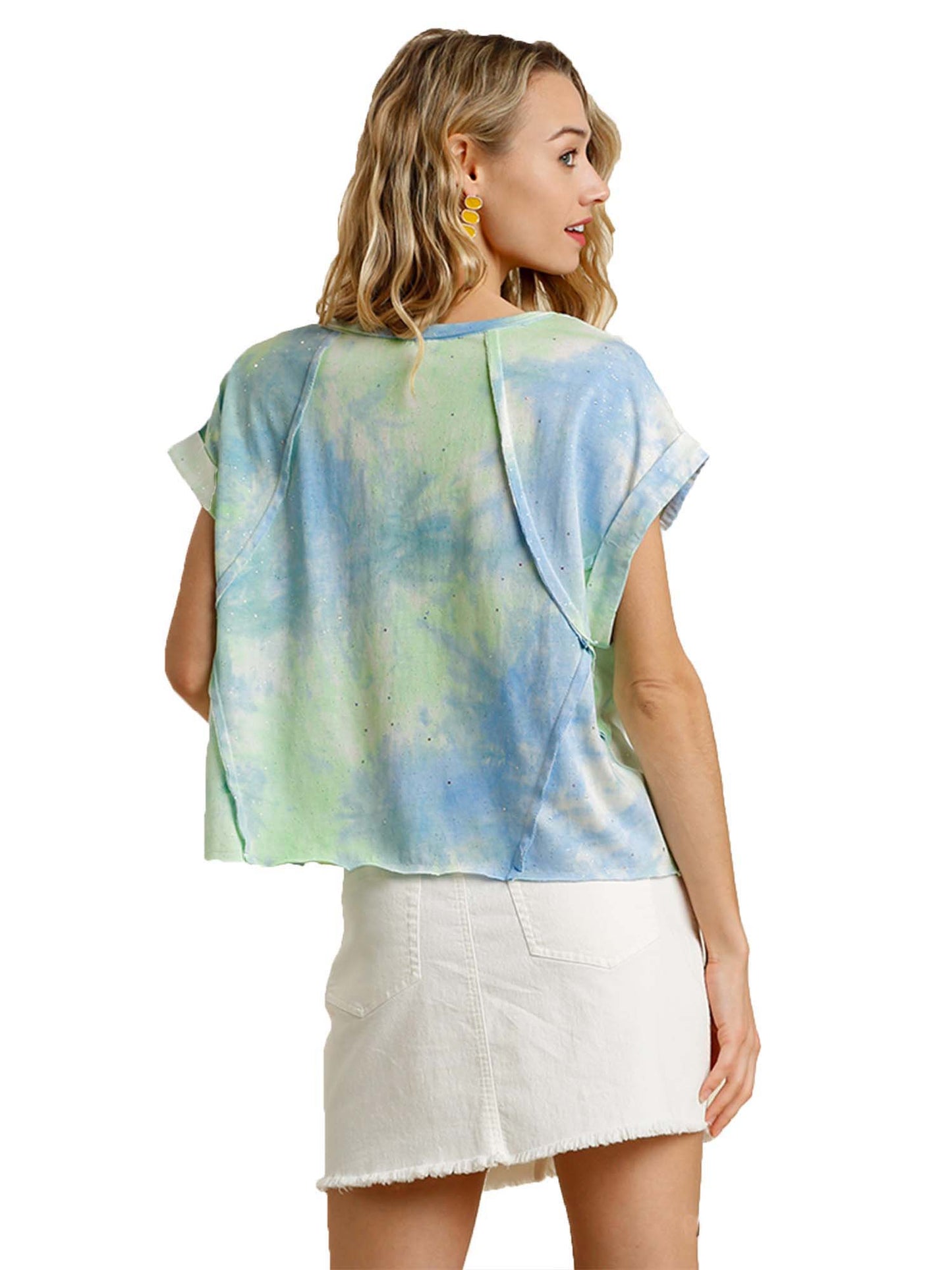 Tie Dye Mix Glitter Confetti Short Sleeve Crop Top
