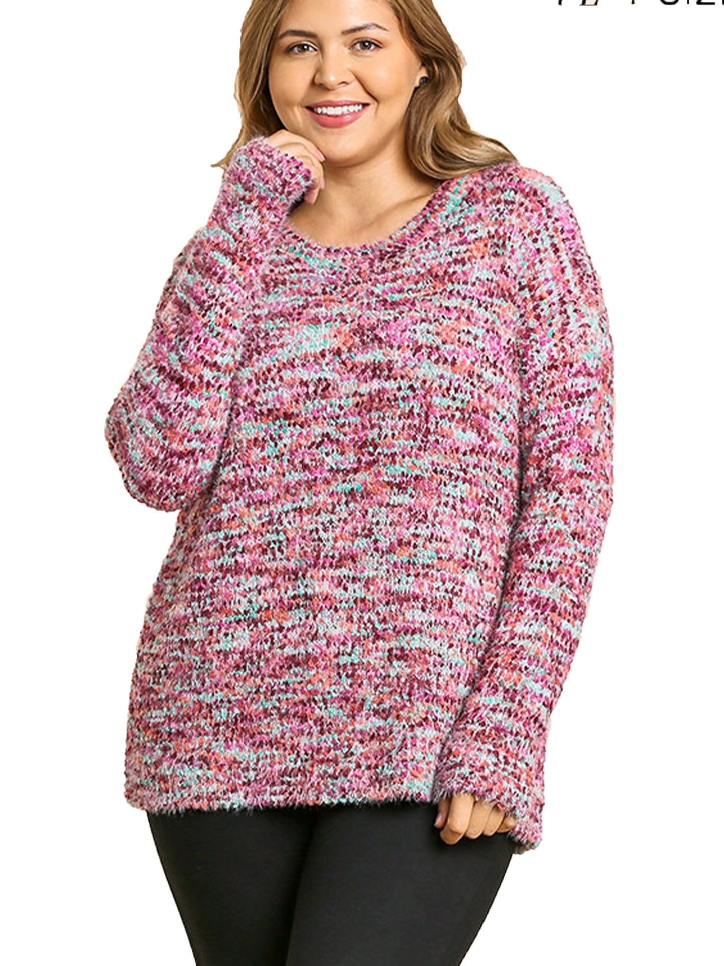 Multicolor Boucle Long Sleeve Pullover Sweater