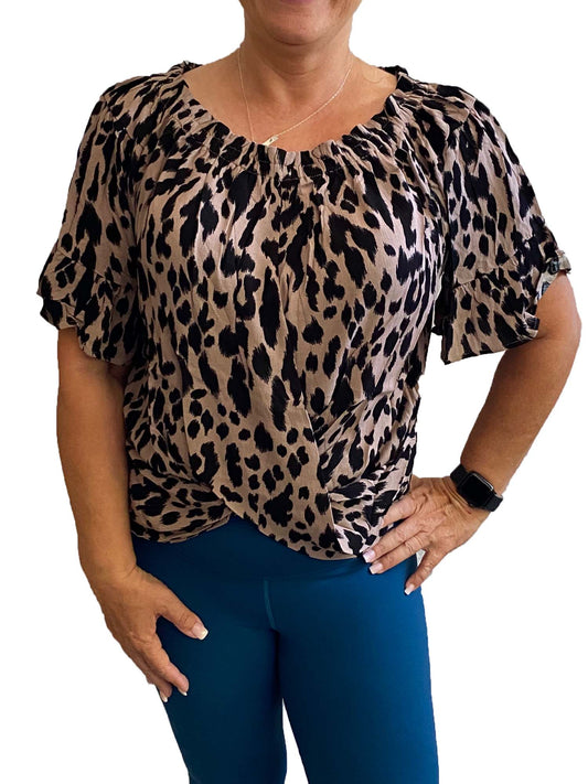 Leopard Cross Front Top