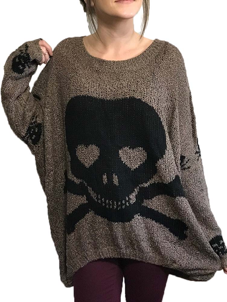 Skull Shark Bite Hem Trendy Pull Over Sweaters