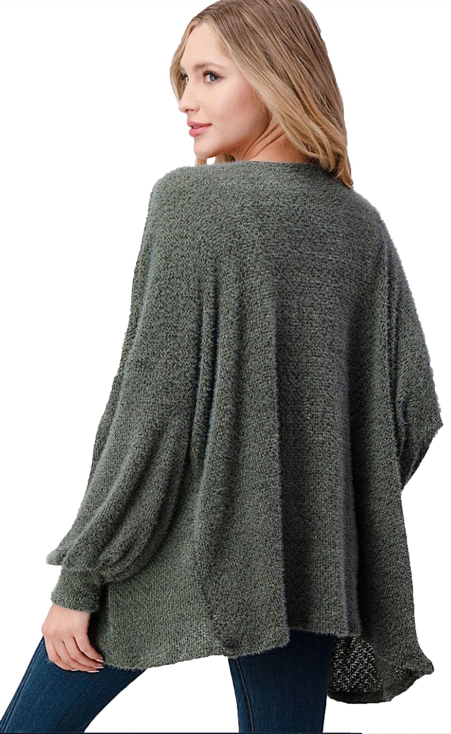Balloon Poet Sleeve Open Front Cardigan Sweater