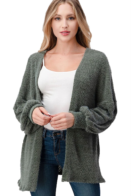 Balloon Poet Sleeve Open Front Cardigan Sweater