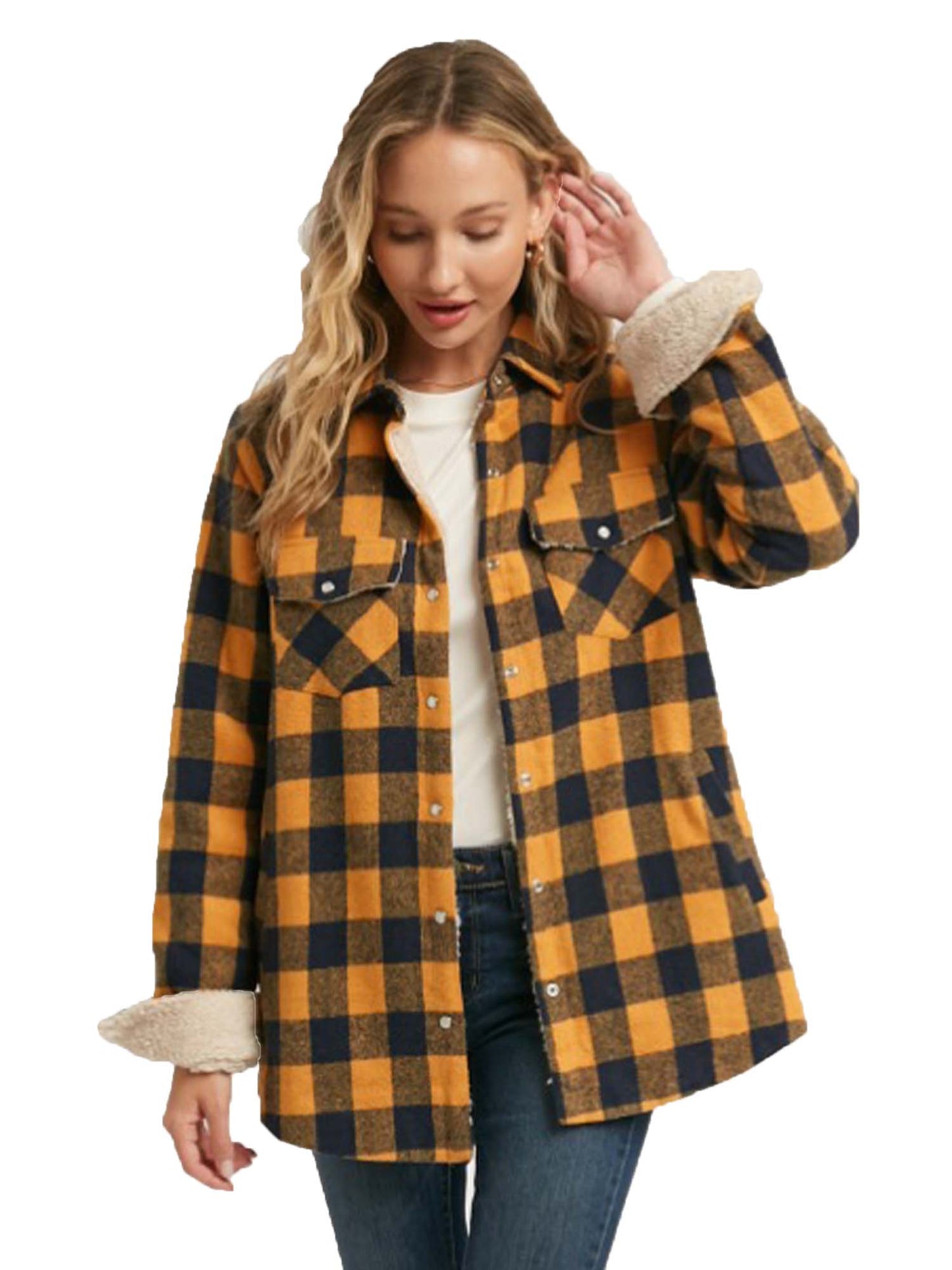Buffalo Plaid Sherpa Lined Shirt Jacket Shacket