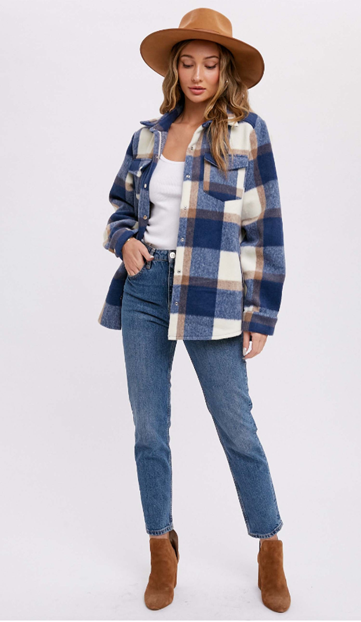 Plaid Womens Cozy Up Brushed Flannel Shacket Jacket
