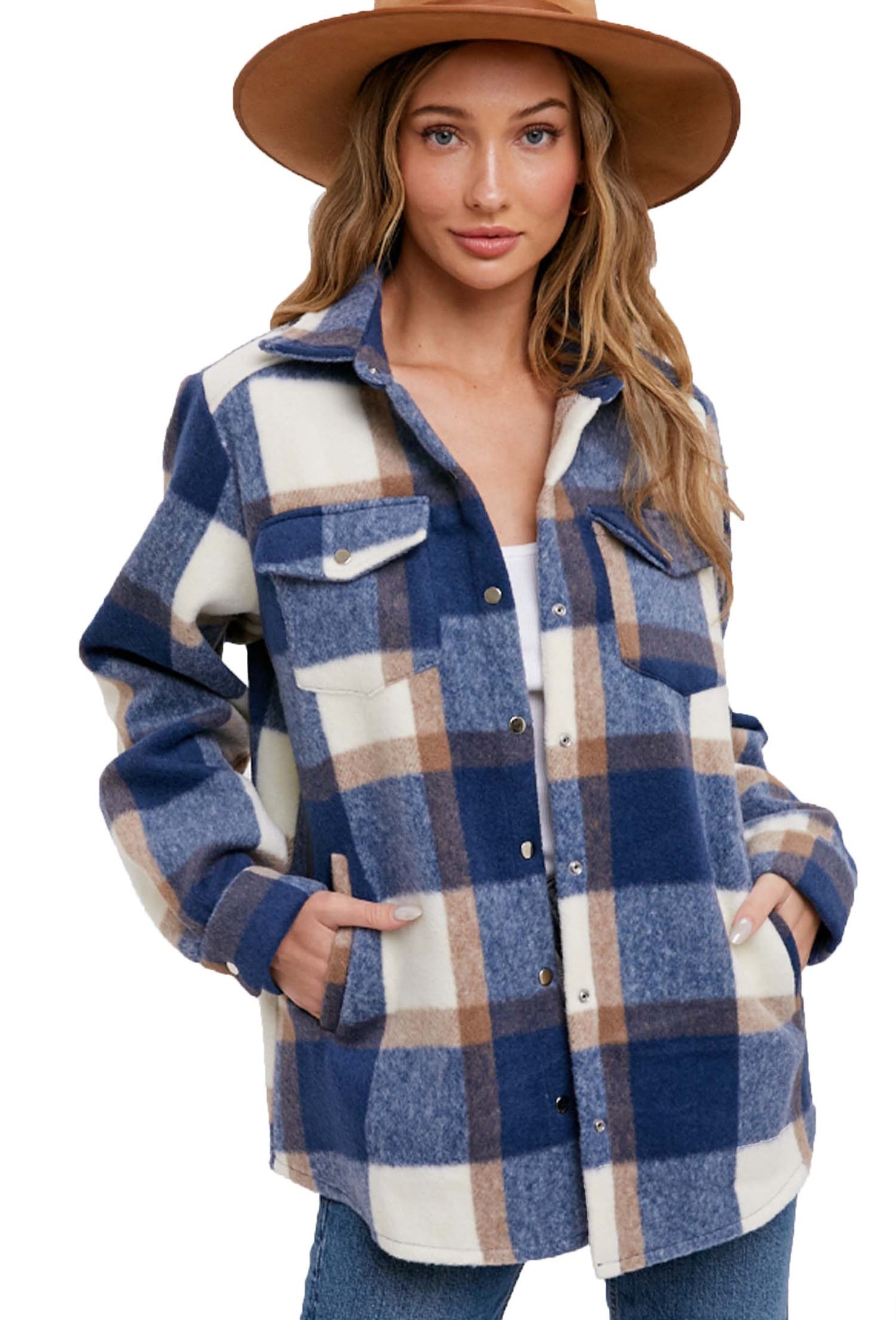 Plaid Womens Cozy Up Brushed Flannel Shacket Jacket