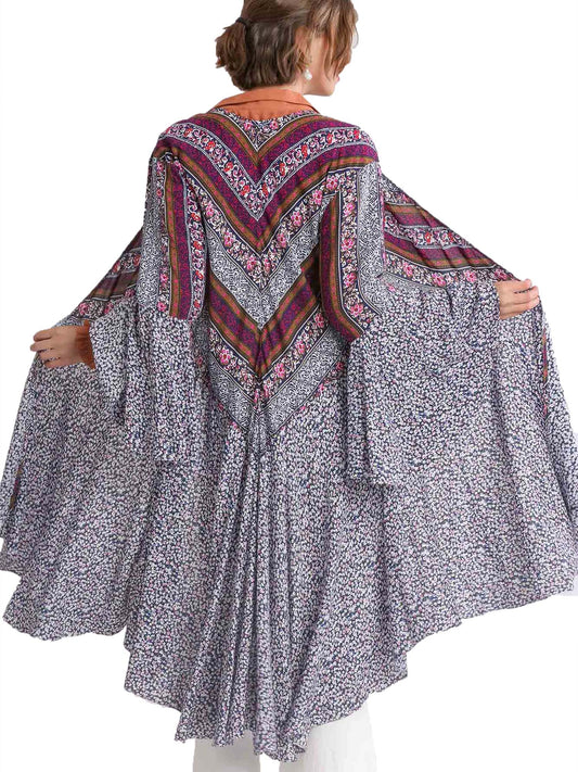 Spring Ruffled Long Body Navy Mix Kimono