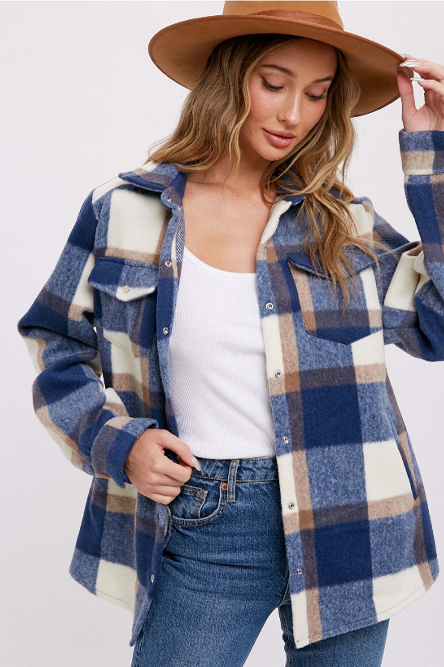 Plaid Womens Cozy Up Brushed Flannel Shacket Jacket