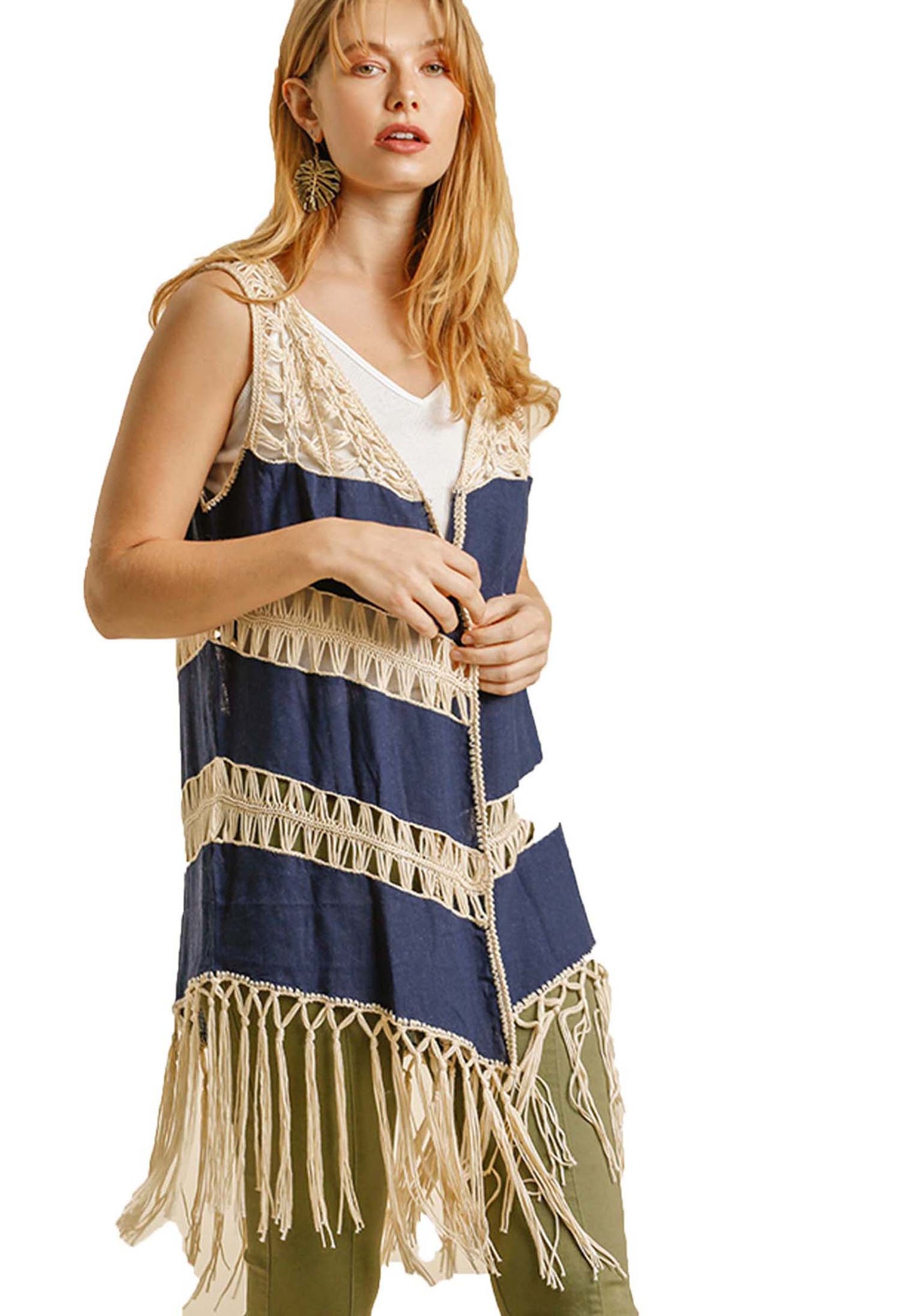 Crochet ]Open Front Duster Vest with Tassel Hem