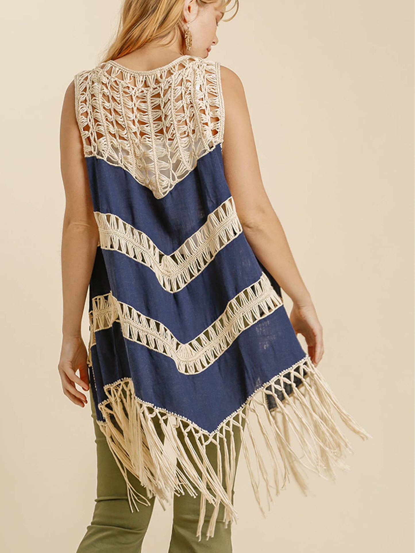 Crochet ]Open Front Duster Vest with Tassel Hem