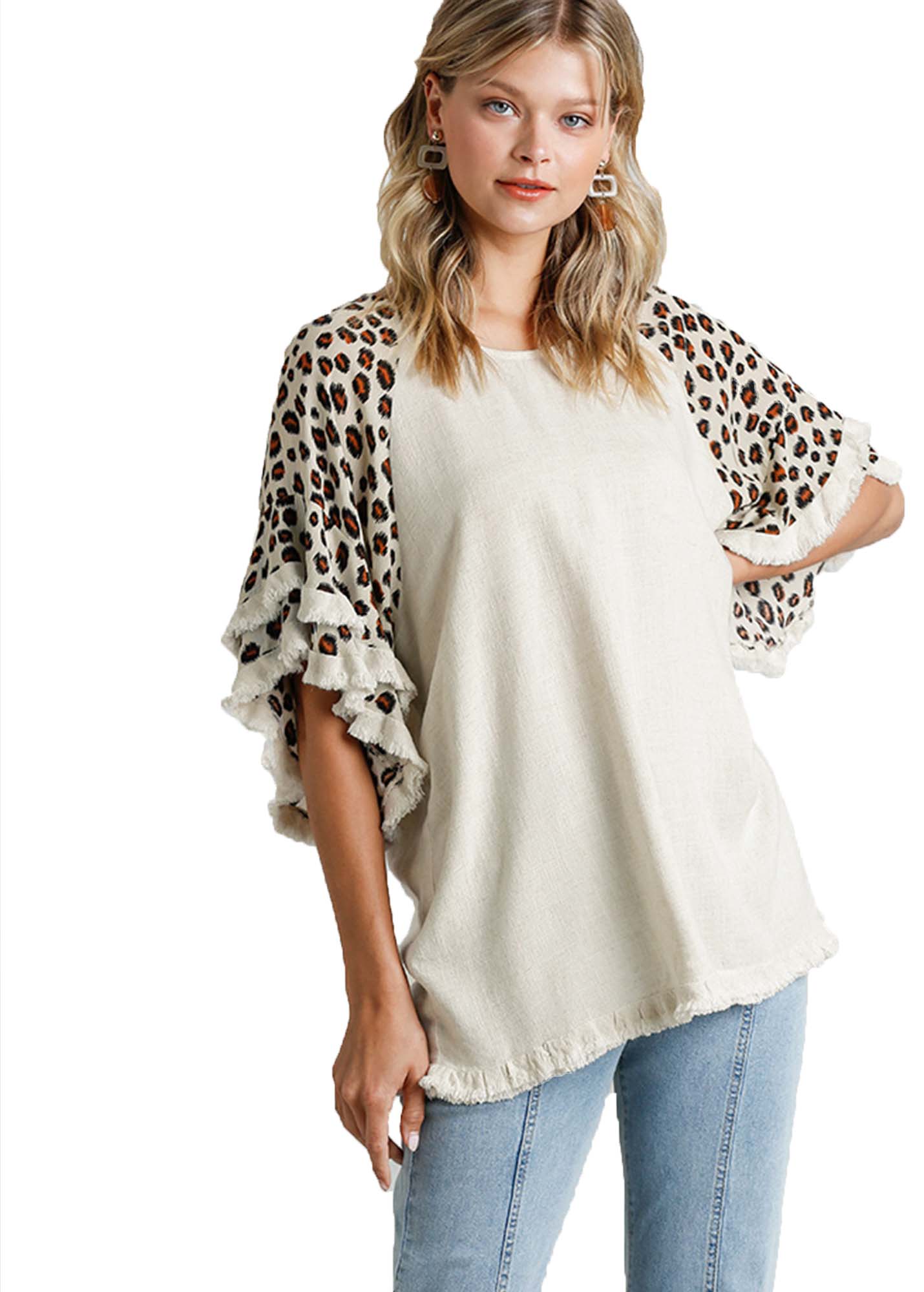 Animal Print Layered Bell Sleeve Tunic Top