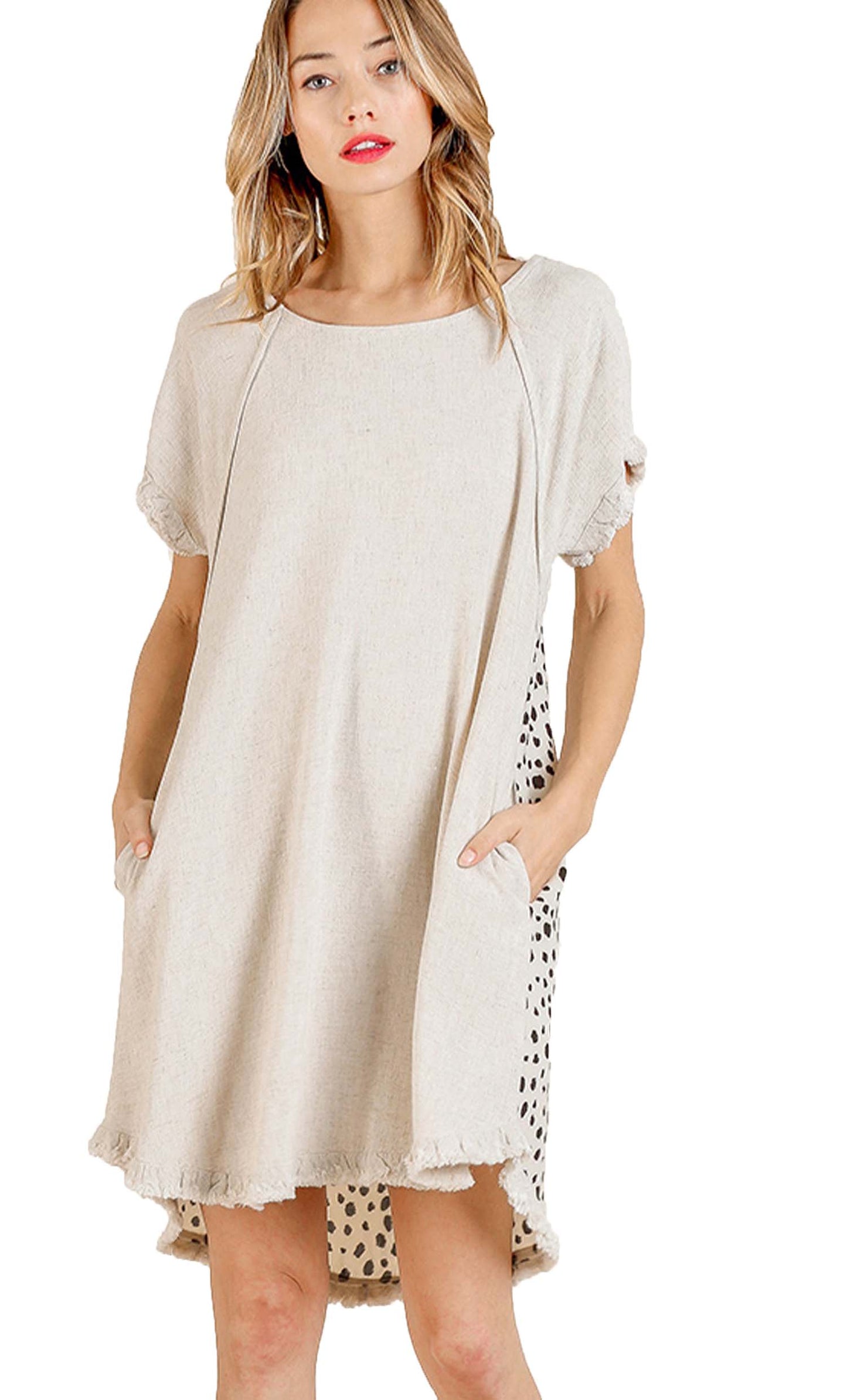 Dalmation Color-block Linen Blend Short Sleeve Dress
