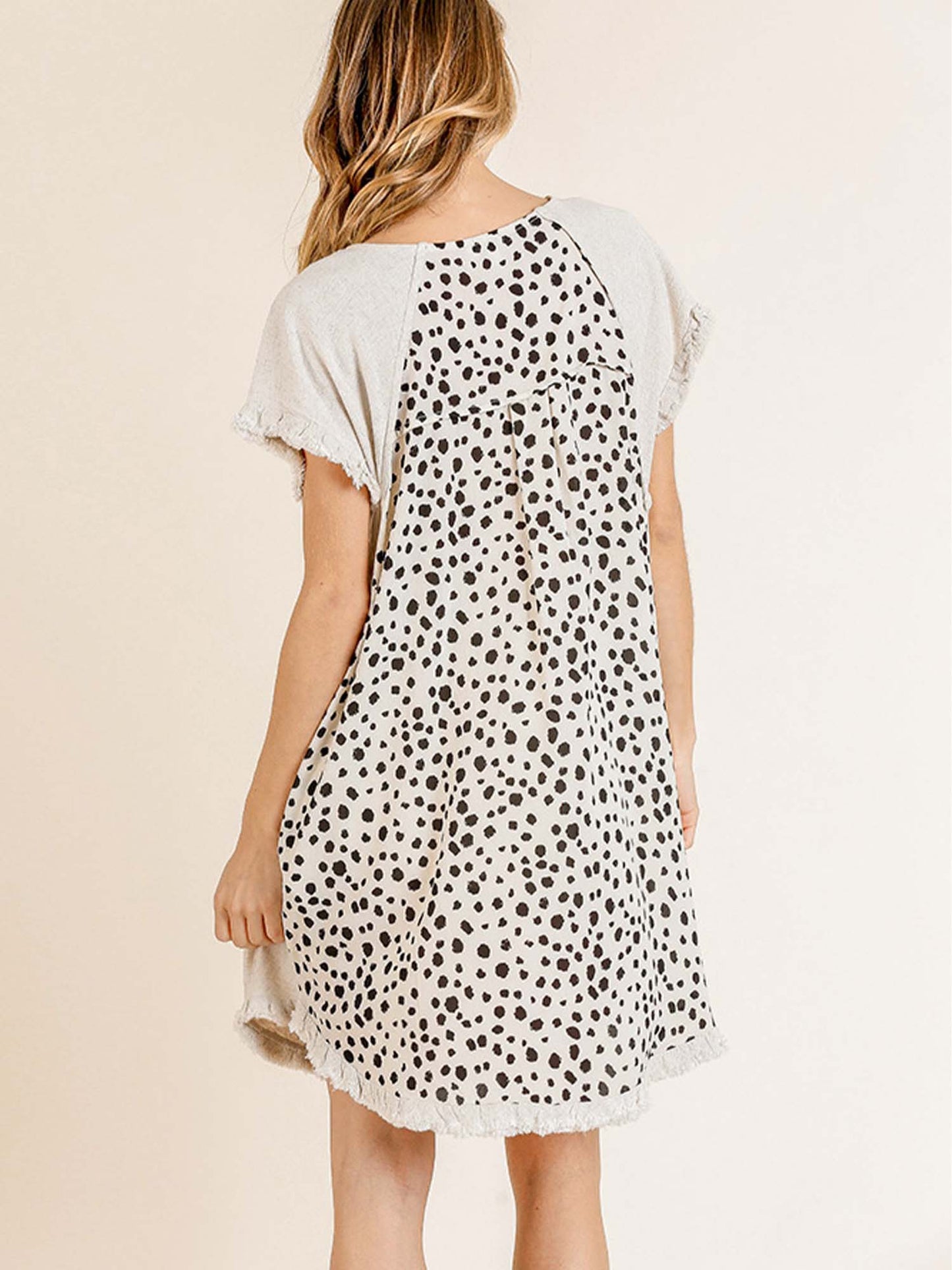 Dalmation Color-block Linen Blend Short Sleeve Dress